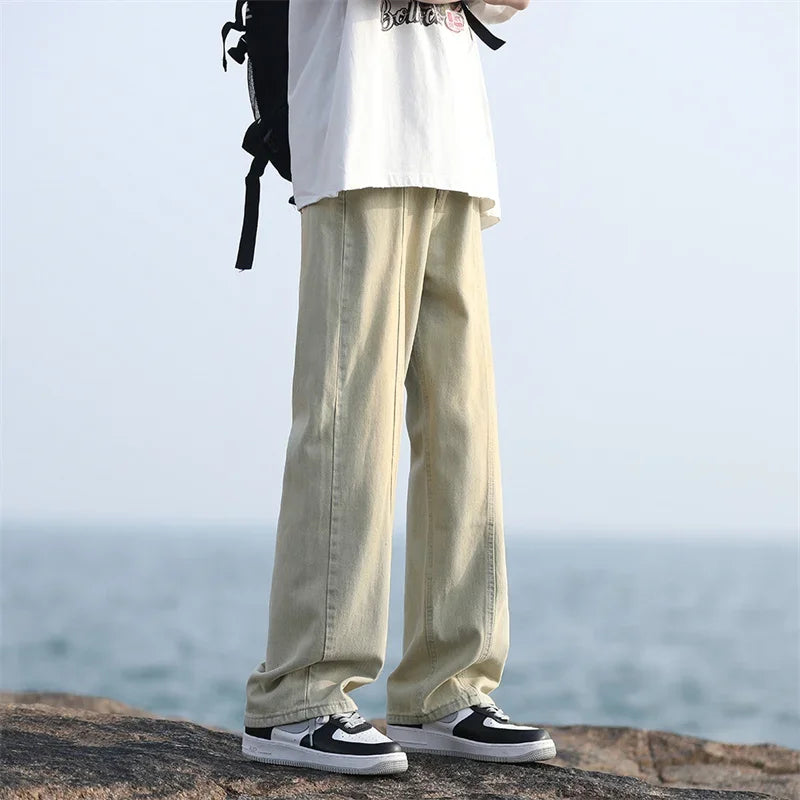 Men Classic Drawstring Korean Fashion Baggy Jeans