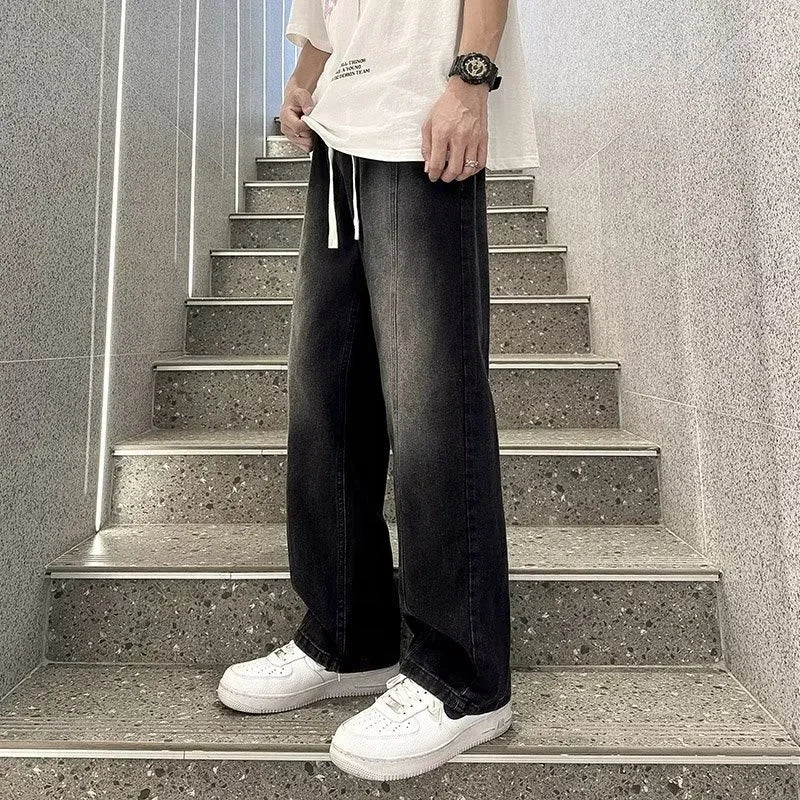 Men Classic Drawstring Korean Fashion Baggy Jeans