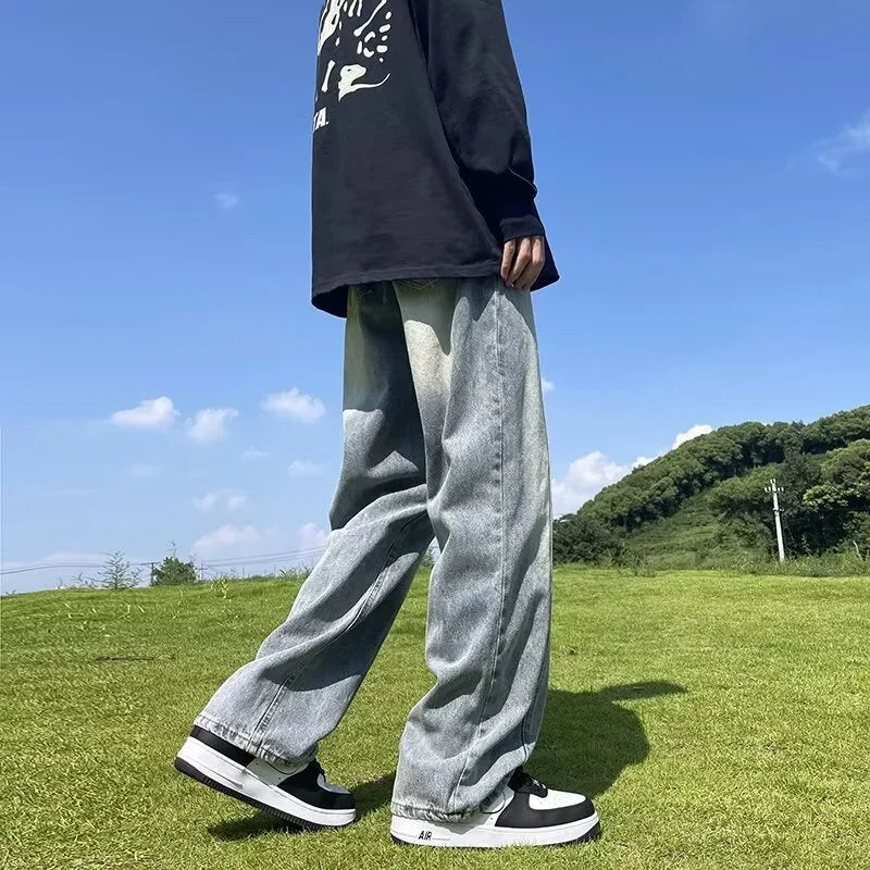 Men Classic Drawstring Korean Fashion Baggy Jeans