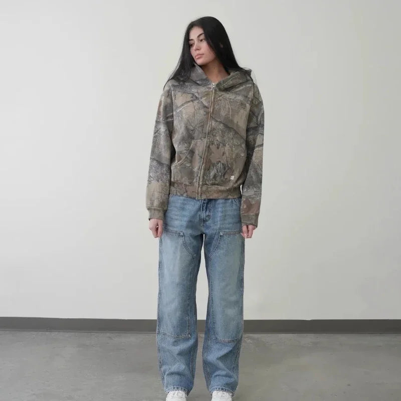 Oversized Unisex Camouflage Pattern zipper Hoodie