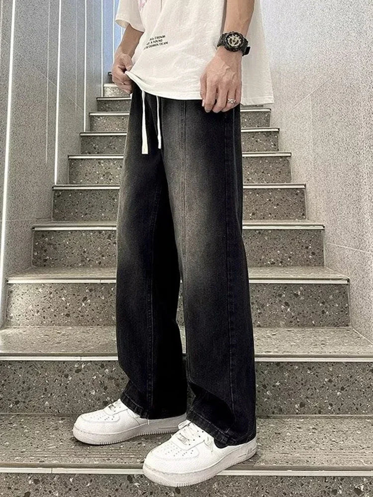Men Classic Drawstring Korean Fashion Baggy Jeans
