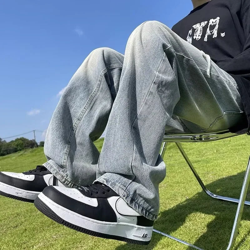 Men Classic Drawstring Korean Fashion Baggy Jeans