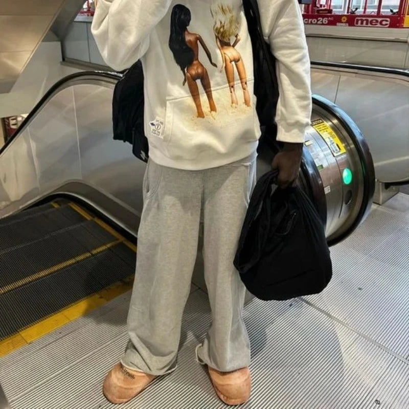 Baggy Women Gray Sweatpants Oversized
