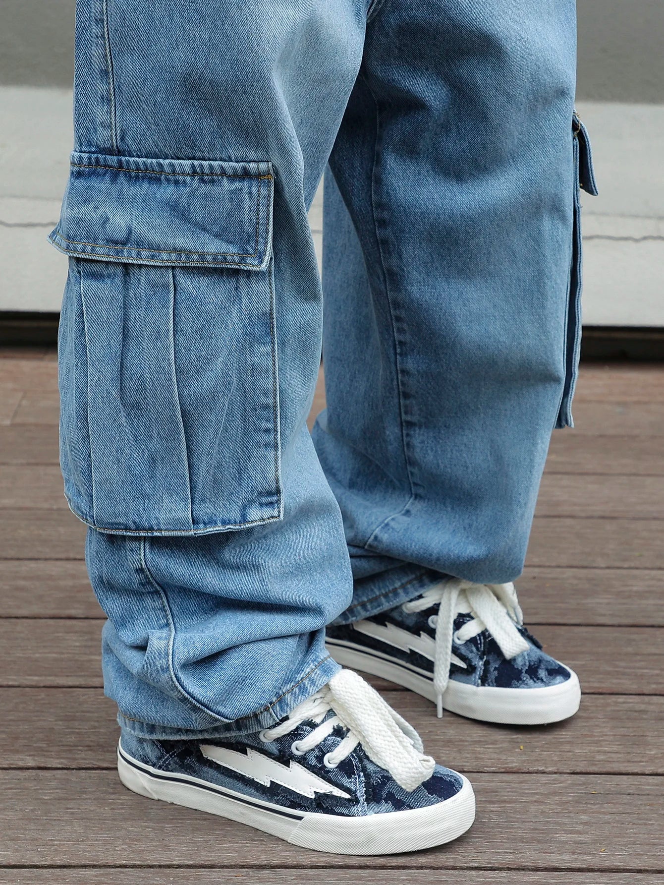 Men's Baggy Cargo Pants Light Blue Washed Denim