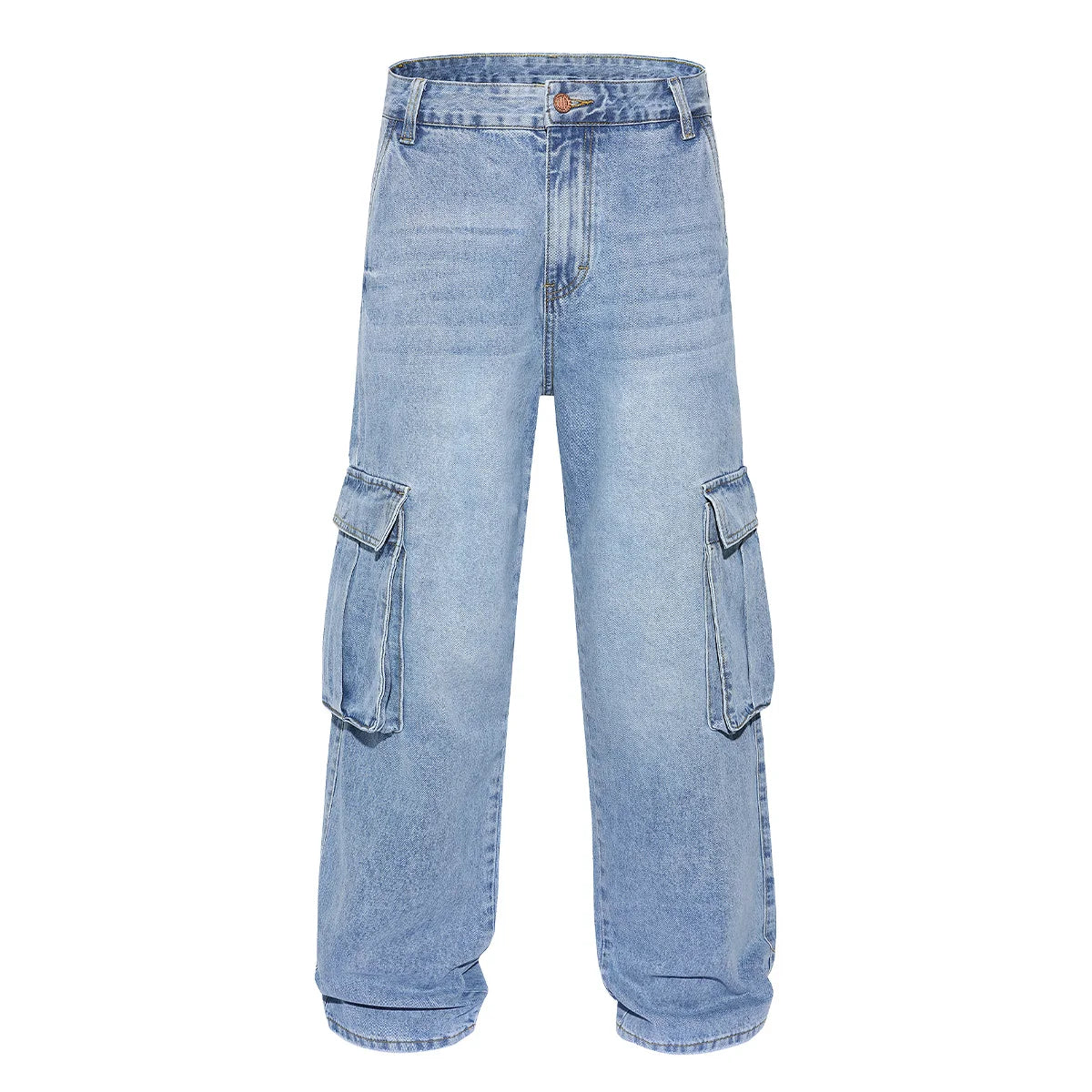 Men's Baggy Cargo Pants Light Blue Washed Denim