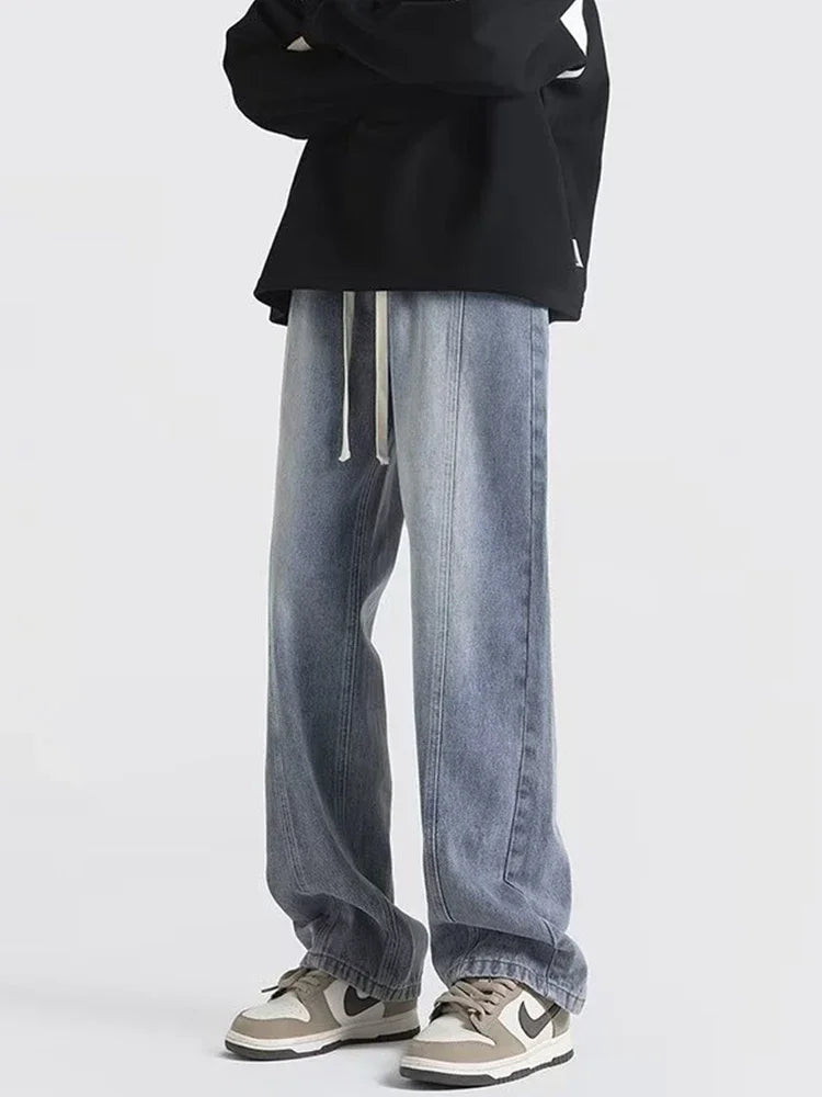 Men Classic Drawstring Korean Fashion Baggy Jeans
