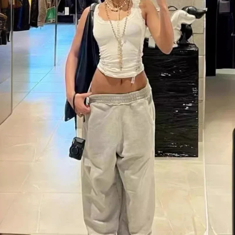 Baggy Women Gray Sweatpants Oversized