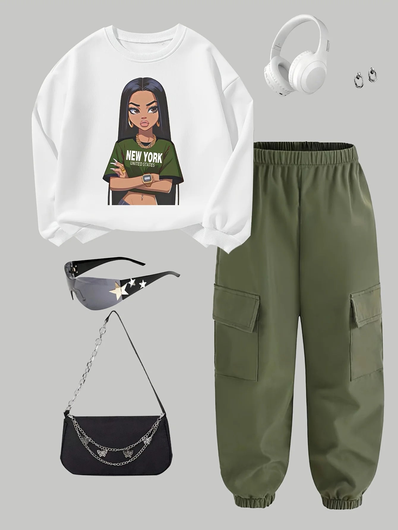 Kids Clothes Girls Letter Print Casual Sweatshirt&Cargo Pants Set