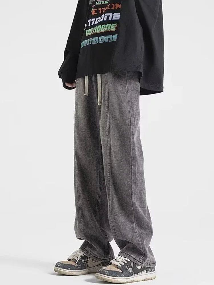 Men Classic Drawstring Korean Fashion Baggy Jeans