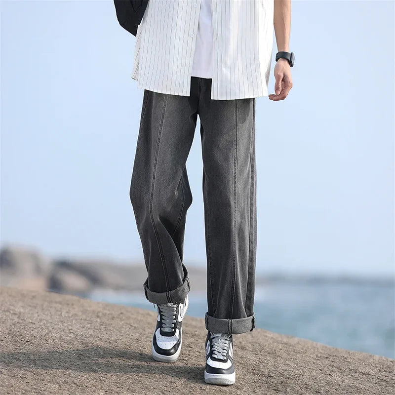 Men Classic Drawstring Korean Fashion Baggy Jeans