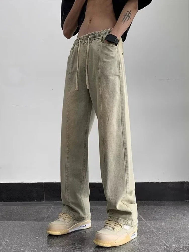 Men Classic Drawstring Korean Fashion Baggy Jeans