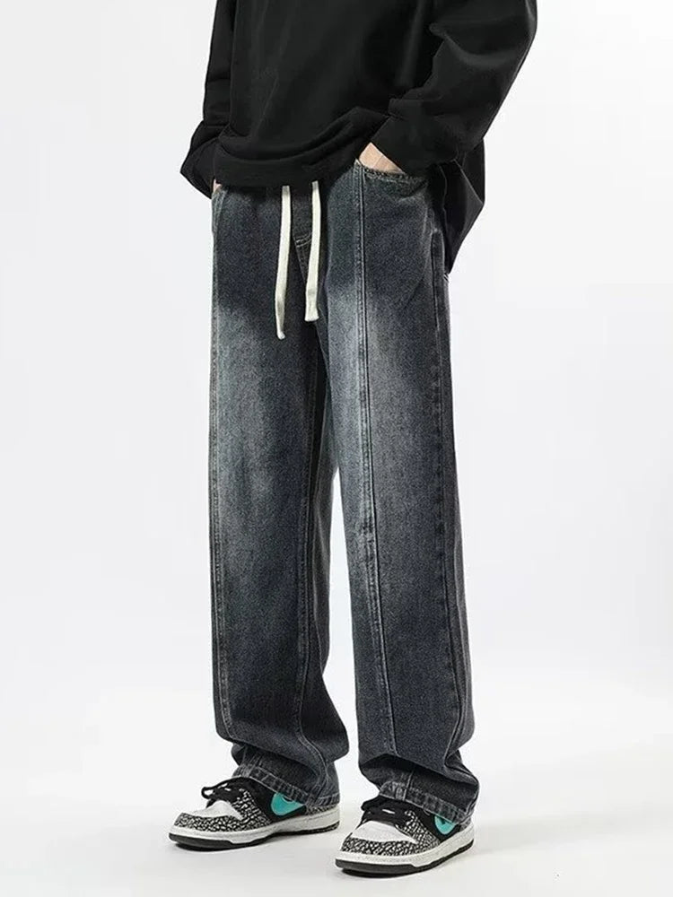 Men Classic Drawstring Korean Fashion Baggy Jeans