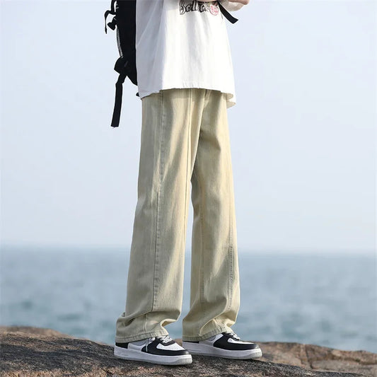 Men Classic Drawstring Korean Fashion Baggy Jeans