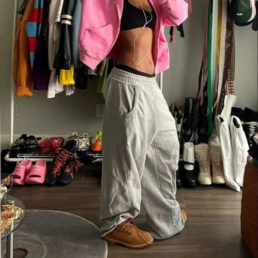 Baggy Women Gray Sweatpants Oversized