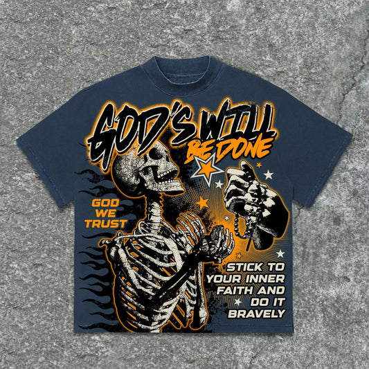 Unisex God's Will Skull Retro Pattern 3D Print Graphic T-shirt
