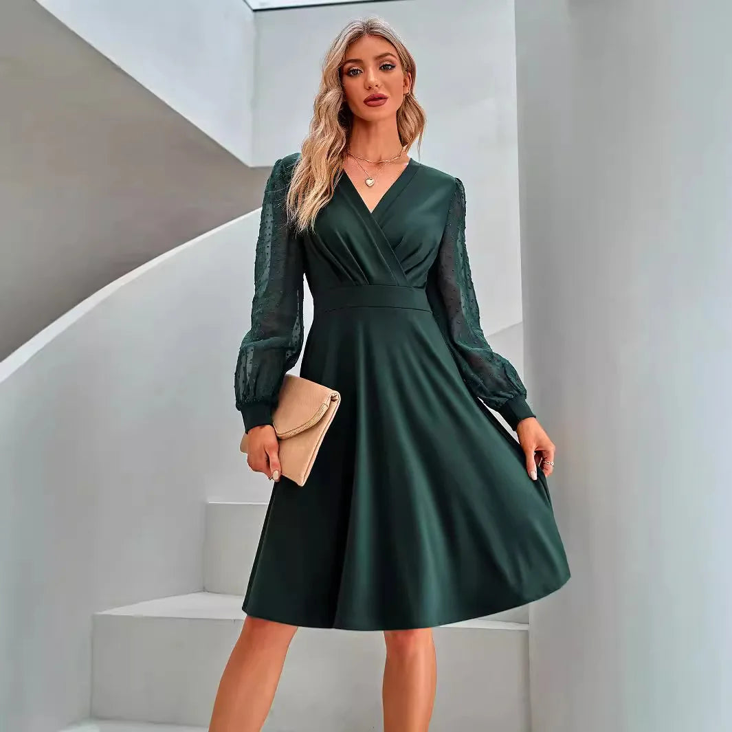 Women's m V-neck Jacquard Dress Vestidos De Fiesta